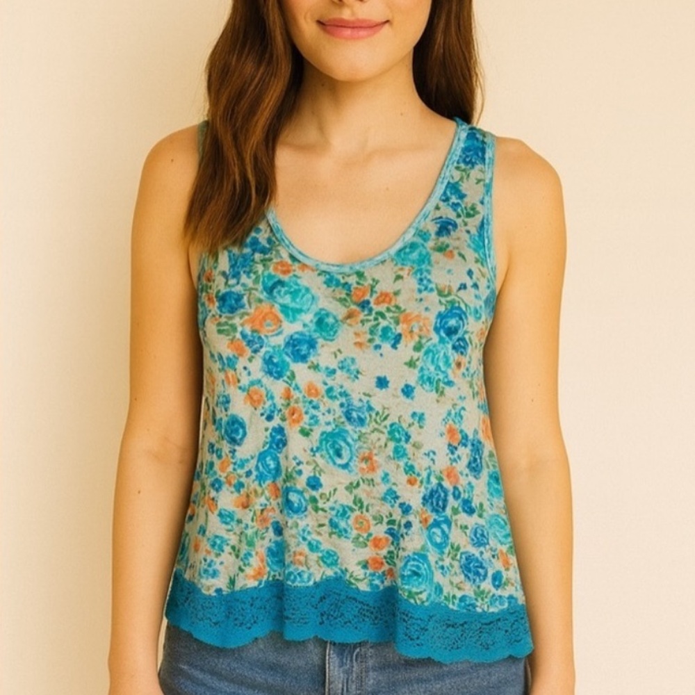 Mudd Floral Racerback Tank Top with Lace Trim Size‎ Small